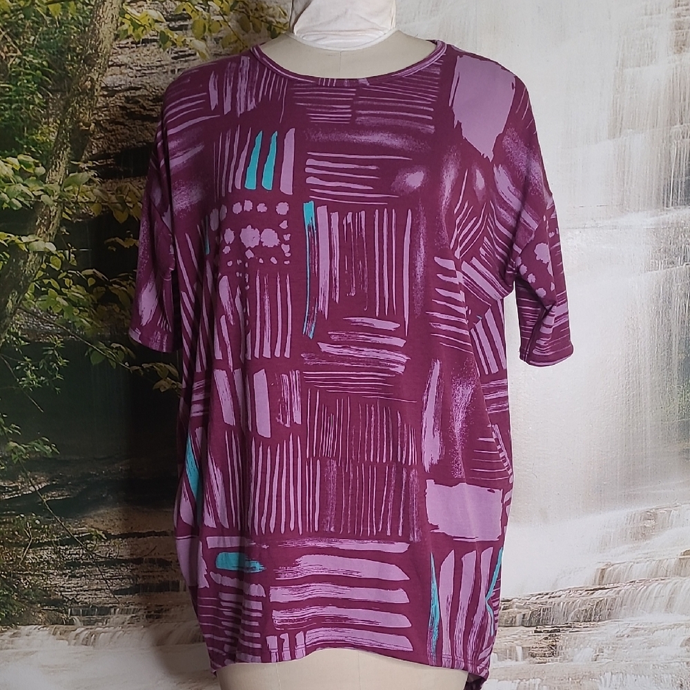 LuLaRoe Womens Small Purple Teal Abstract Cozy Womens Hi Lo Top